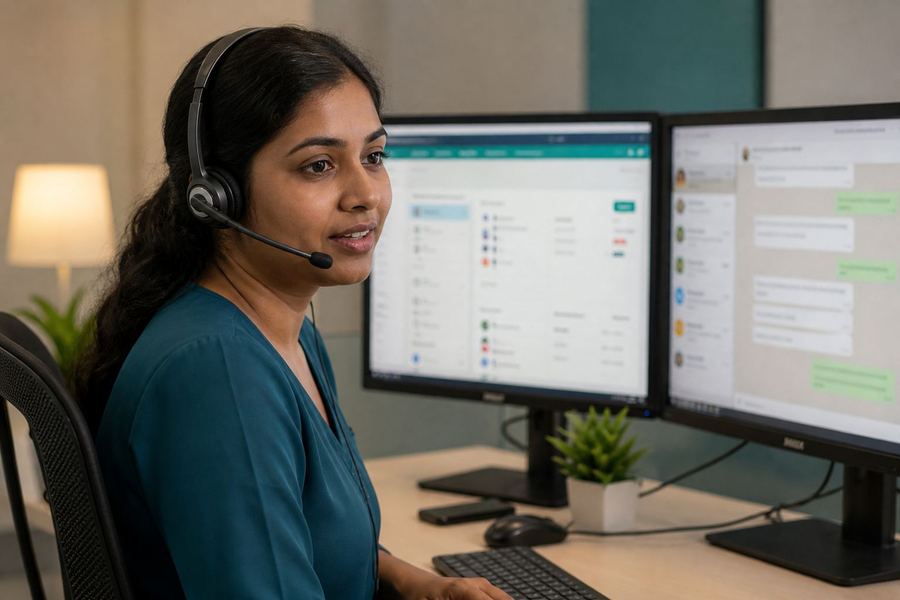 Care coordinator speaking with a patient on a headset
