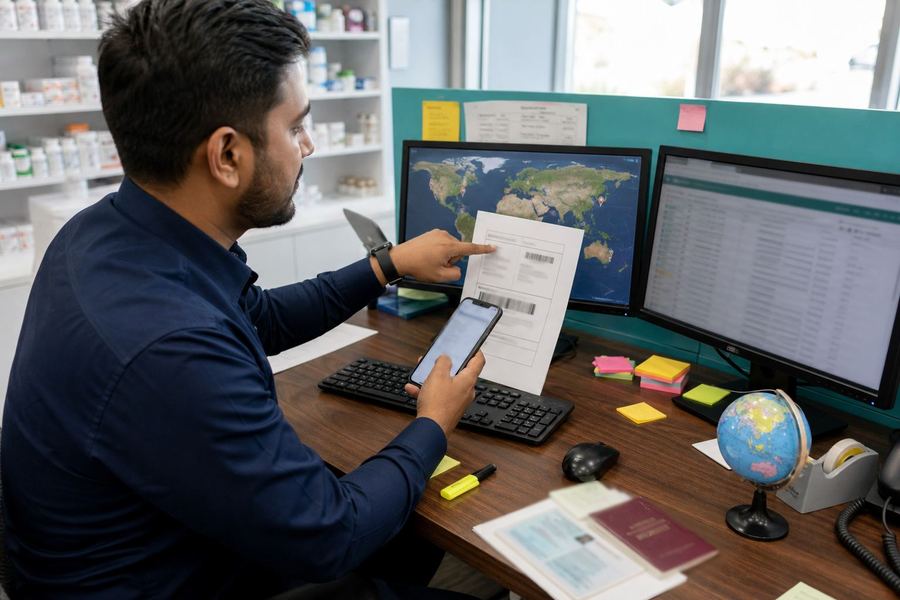 Care team confirming an international shipping address