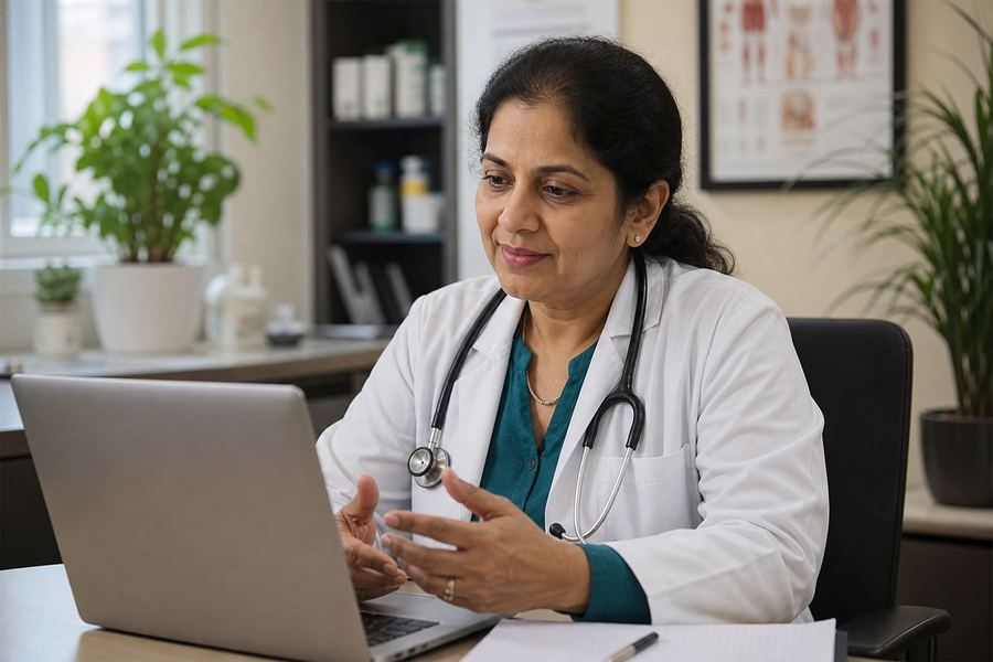 Pharmacist on a support call after dispatch